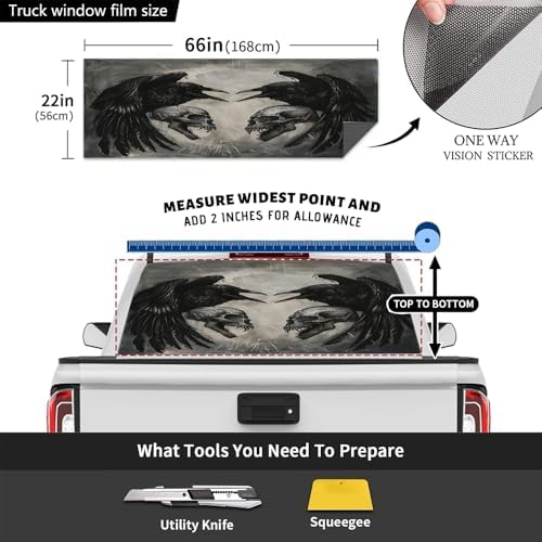Retro Crow Rear Window Decal Wrap Graphic, Gothic Bird Animals Abstract Skeleton Vinyl Window Film Truck Back Window Decals,Pickup Trucks Back Window Stickers 66 x 22 inch