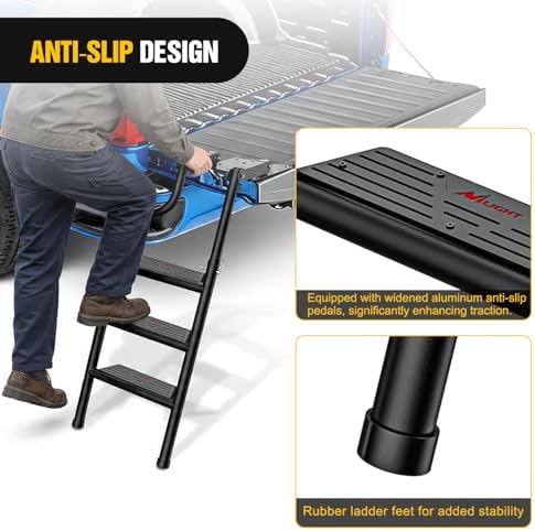 Nilight Universal Foldable Pickup Truck Tailgate Ladder | Truck Bed Step for Pickup, Features Non-Slip Wide Pedal, Stainless Steel Self-Drilling Screws, Sturdy Rubber Feet