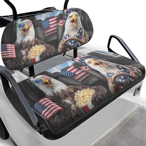 Yewatlles Universal Golf Cart Seat Cover Dress UP Golf Cart Durable Breathable Material Fit for Club Car, Easy to Install American Flag and Eagle Car