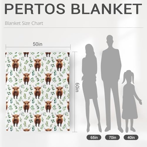 Jekeno Highland Cow Gifts Blanket for Women Girls Mom Friends Birthday Valentines Christmas Watercolor Animal Plant Leaves Print Presents Decor Farmhouse Home Sofa Couch Kids Adults Soft Throw 50"x60" - Image 4