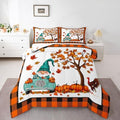 Erosebridal Gnome Bedding Set Twin Size Fall Pumpkin Comforter Set Thanksgiving Chicken Turkey Autumn Harvest Down Comforter for Boys Child Teens Maple Leaves Duvet Set Nature Grid Room Decor by Erosebridal