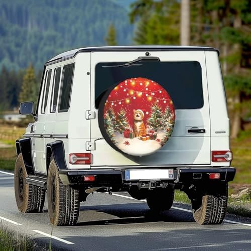 Christmas Cute Cat Print Spare Tire Cover, Dust-Proof Wheel Cover with Emoticons Fit for Truck, Trailer, RV, SUV, Camper and Most Vehicles, Accessories 18" for Tire Diameter 33"-34"