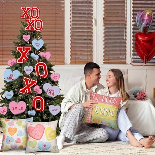 HunnmingRe 17 Pcs Valentines Day Conversation Hearts Tree Ornament Extra Large Sweet Candy Conversation Heart Tree Ornaments Be Mine Kiss Me Love Forever Heart Cut Outs for Valentine Home Decor - Image 6