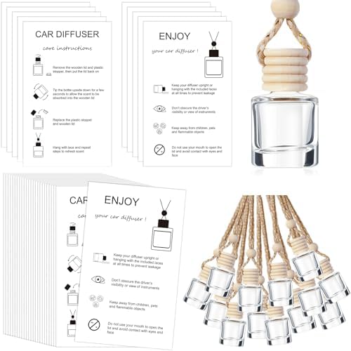 Boao 50Set Hanging Car Freshener Diffuser Bottle, White Card Cylindrical