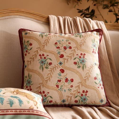 patdrea Designer Pack of 2 Square Throw Pillow Covers,Farmhouse Vintage Linen with Beige Ancient Idyll Pattern Pillows Cover,Decorative Pillowcases Cushion for Bed Living Room Outdoor Car,18"x18" - Image 2