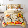 Sunflower Bike Bicycle Comforter Set Full Size with Sheets -7 Pieces Bed in a Bag Thanksgiving Pumpkin Bedding Sets,Farmhouse Fall Leaves Autumn Harvest Bed Set with Comforter,Sheets,Pillowcases by Erosebridal