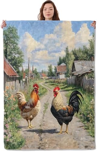 Rooster & Hen Blanket, Soft Warm Cozy Throw Gifts for Adults Kids Women, Lightweight Comfy Fuzzy Flannel Blankets for Couch, Travel, Car, Home Decor 80×60 Inch by Unknown