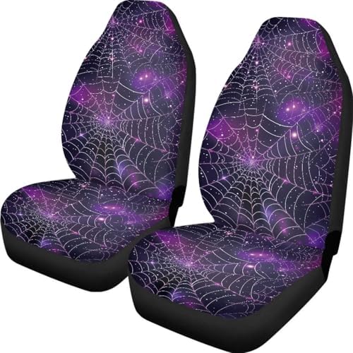 Halloween Galaxy Spider Web Car Seat Cover for Women 2Pcs Halloween Car Accessory Decoration Non Slip Easy to Install Vehicle Seat Covers for Front Seats