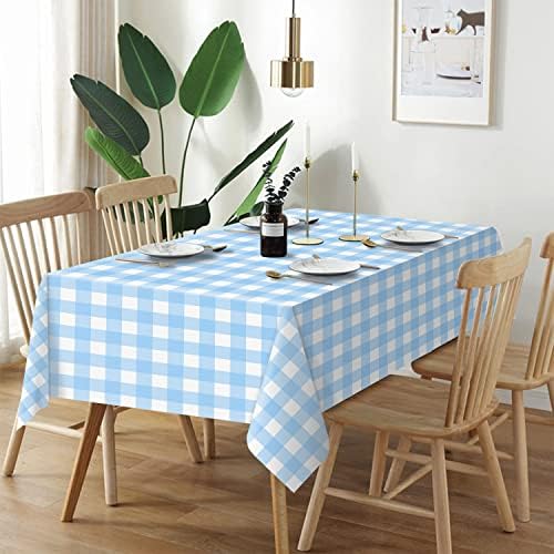 QIKSION 3 Pack Blue Gingham Tablecloth, Blue Checkered Plastic Table Cloth - Image 2