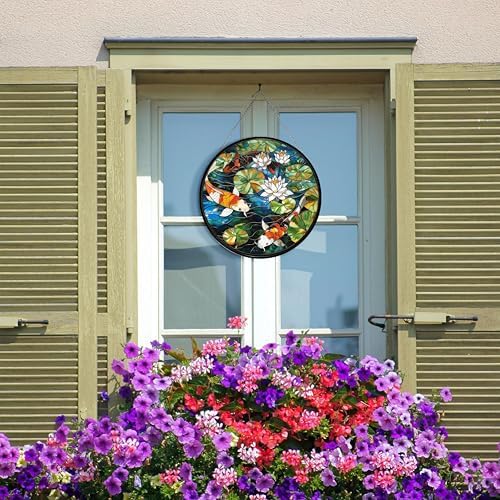 Koi Fish Stained Glass Window Hanging, Colorful Koi Fish Sun Catchers Glass Panel Blue Suncatcher Decor for Birthday for Women, Men, Wife, Aunt, and Mom 7.8 in - Image 6