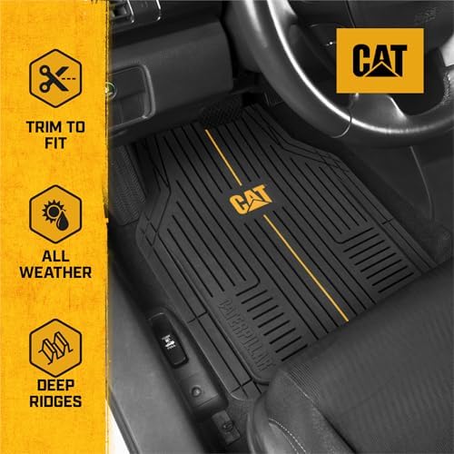 CAT® VulcanCore Heavy-Duty 4 Piece Floor Mats for Cars, Trucks & SUVs, Trim-to-Fit All-Weather Rubber Car Mats Full Set, Waterproof Interior Accessories, Car Rug Protection & Automotive Floor Liners