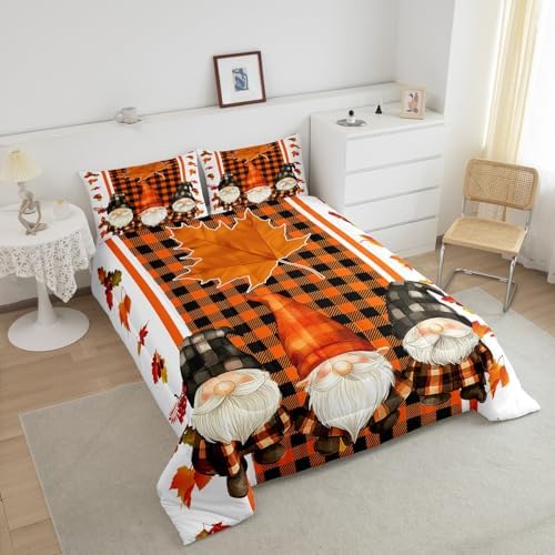 Erosebridal Fall Gnome Bedding Set Orange Black Lattice Comforter Set King - Image 5
