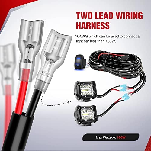 Nilight 2PC 4Inch Triple Row Lights 60W Flood Spot Combo 6000LM Bar Driving Boat Led Off Road Trucks with 12V On/Off 5 Pin Rocker Switch Power 16AWG Wiring Harness Kit-2 Leads