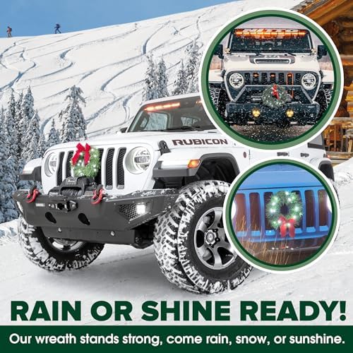 TACTIK Christmas Car Decoration - Car Christmas Wreath - 2025 Light-Up Christmas Wreath for Vehicle Grill - Fits Jeeps Trucks SUVs RVs Golf Carts and More - 12-Volt Plug-in Wreath Lighting - Image 4