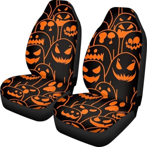Orange Black Ghost Halloween Print 2 PCS Cool Graphic Car Seat Covers Unique Print Front Auto Seat Cover,Car Bucket Seats Protector Covers Universal fit for SUV Sedan Van