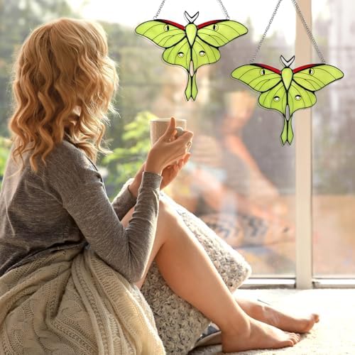 Yalikop 2 Pcs Luna Moth Stained Glass Window Hangings Butterfly Decor Gifts - Image 2