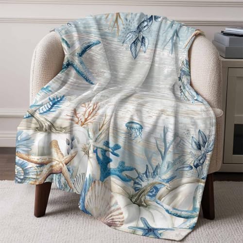 DecorLovee Blue Coastal Fall Blanket 30"x40", Reversible Starfish Coral Throw Blanket for Couch/Bed, Thanksgiving Pumpkins Lightweight Soft Throw Blankets for Kids, Warm Fuzzy Blankets for Winter - Image 6