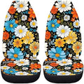 BIGCARJOB Hippie Daisy Car Seat Cover Set for Front Seat Only,2 Pack Blossom Flower Printed Auto Front Seat Protector Saddle Blanket for Women Girly Car Interior Accessories