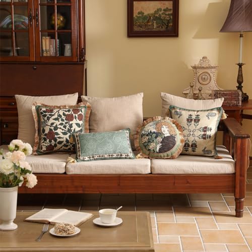 patdrea Designer Throw Pillow Covers Set of 2,French Elegant Green Linen with Rose and Animal Floral Pattern Pillow Covers,Decorative Square Pillowcases Cushion for Bed Living Room Outdoor,18"x18" - Image 3