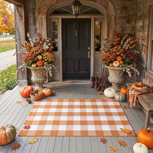Caramel Buffalo Plaid Rug 4 x 6 for Spacious Front Porch Entryway - Image 4