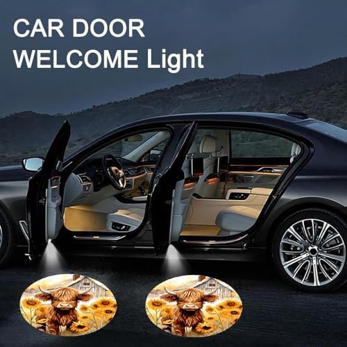 2PCS Sunflower Cow Cars Door Logo Projector LED Shadow Light Welcome Lamp