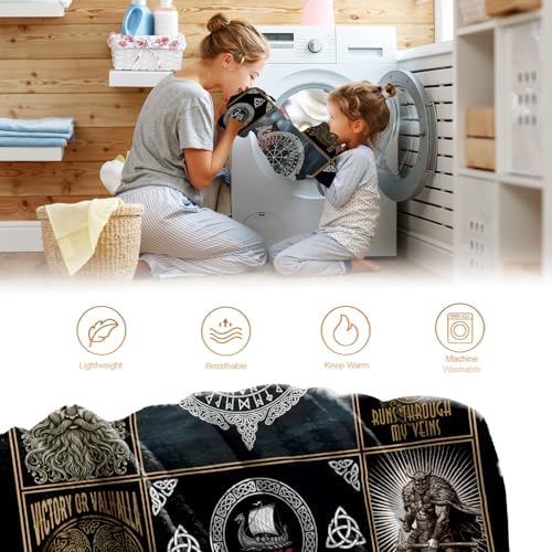 Viking Throw Blanket for Boys Men, Viking Gifts for Adults, Vegvisir Yggdrasil Theme Print Decor for Home Bedroom Living Room Couch Sofa 50"x60" - Image 6