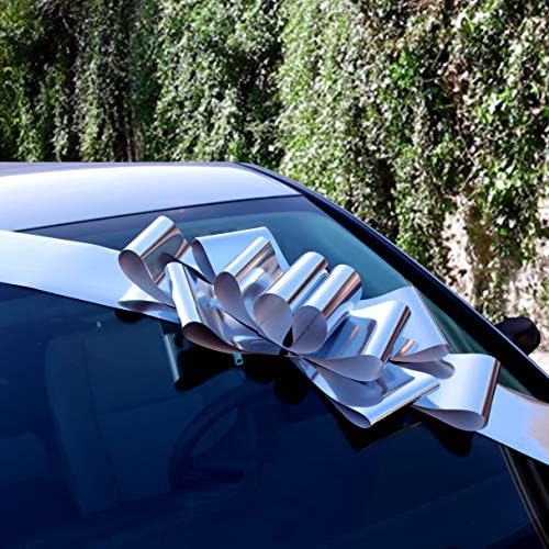 Big Metallic Silver Car Bow - 25" Wide, Large Gift Decoration, Fall - Image 2