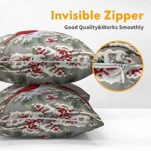 Winter Throw Pillow Covers 16x16 Set of 2 Red Cardinal Bird Snow Berries - Image 6