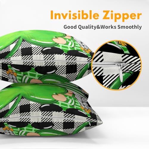 St Patricks Day Pillow Covers 22x22 Set of 2 Shamrock Clover Throw Pillow Covers Spring Pillowcase Linen Decoration Farmhouse Decorative Buffalo Plaid Gnome Cushion Case Couch for Indoor Home Decor - Image 5