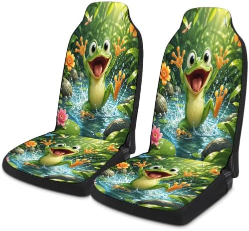 Happy Frog Rain Pattern Car Seat Covers, Trendy Universal Car Seat Protector Full Set, Automotive Seat Covers for Front Seats Rear Seat Back Seat Gift