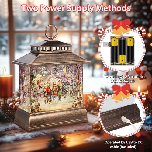 Christmas Snow Globe Lantern Water Glittering Lantern with 8 Songs & 6H Timer Romote Control Christmas Snow Globes USB & Battery Operated for Christmas Festival Decorations Gifts (Christmas Carol) - Image 4