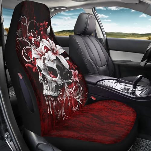 Bulopur Gothic Skull Front Auto Seat Covers for Women Girly Waterproof Car Seat Covers Air Bag Compatible Vehicle Bucket Protectors for SUV Truck Van Sedans