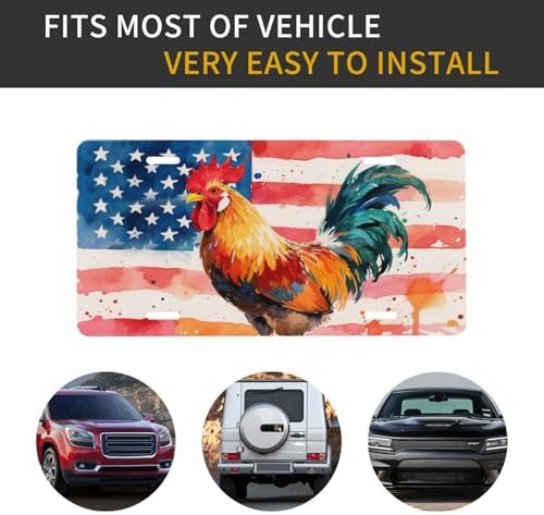 Rooster American Flag Front License Plate 6" * 12" for Women