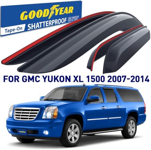 Goodyear Shatterproof Window Deflectors for GMC Yukon XL 1500 2007-2014, Tape-on Rain Guards, Window Visors, Vent Deflector Visor, Car Accessories, 4 pcs. - GY008841