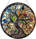 Stained Glass Window Hanging, Bohemian Tree of Life Sun Catchers Diamond Glass Panel Hangings Abstract Suncatcher Decor for Birthday for Women, Men, Wife, Aunt, and Mom 9.8 in by 365CUSGIFTS