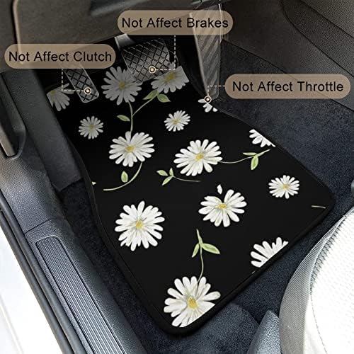 Daisy Car Floor Mats Set of 4,Cute Daisy Flowers Black Design Vehicle Front Rear Carpets Mat Decorative Car Floor Carpets Rugs Non-Slip Auto Foot Mats Car Accessories for Car SUV Truck