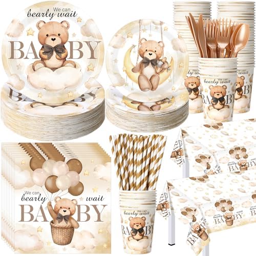 Funnymoom 452 Pcs Brown Bear Baby Shower Party Decorations for 50 Guests by Funnymoom