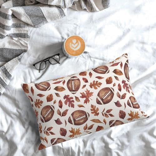 Fall Pillow Covers 12x20 Set of 2 Orange Maple Leaf Football Pillow Cases Autumn Thanksgiving Outdoor Fall Decoration Throw Pillows Linen Farmhouse Lumbar Cushion Covers for Couch Home Decor - Image 4