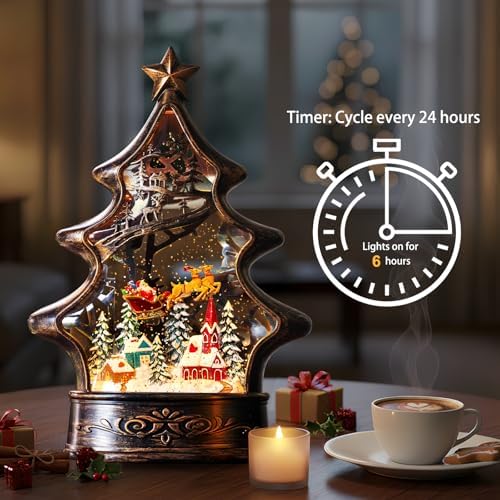 Christmas Snow Globe Lantern Water Glittering Buildings Santa's Deer with Music& Timer, USB Lined and Battery Operated Lighted Lantern for Christmas Festival Decoration Gifts - Image 2