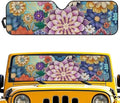 Renewold Car Front Window Sun Shade Automotive Windshield Sunshade for Jeep Wrangler JK JKU JL JLU 2/4 Door Gladiator JT 2020-2023 Boho Flower Auto Sun Blocker Visor Protector Shield Car Accessories
