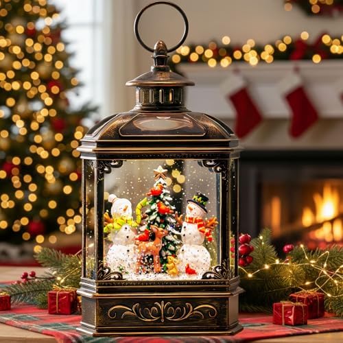 Christmas Snow Globes Lantern Christmas Snow Globe with Music Snowman and Christmas Tree,6H Timer,USB Lined/Battery Operated Lighted Lantern for Christmas Festival Decoration Gifts by ZQQLITE