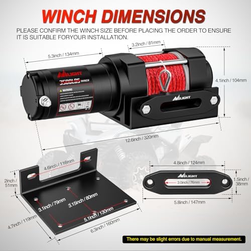 Nilight 3500 lbs ATV Winch 12V Electric Winches with Synthetic Winch Rope - Image 2