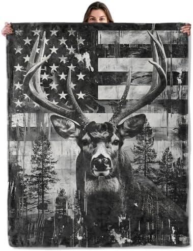 American Flag Deer Throw Blanket Gifts for Women Kids, 60x80in by Buttigiy