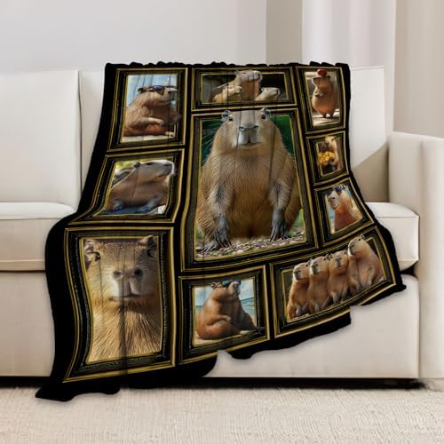Capybara Blanket Capybaras Collage Throw Blankets Cute Animal Print Cozy Fleece Flannel Stuff Plush Lightweight Bedding Lover Gifts for Men Women Adults for Couch Sofa Bed Decor 60"X80" - Image 3