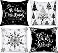 Lanpn Christmas Throw Pillow Covers 26x26 4 pcs, Black White Merry Christmas Xmas Winter Snowflake Decorative Holiday Cushion Pillow Cases 26 x 26 Indoor Farmhouse Home Room Couch Sofa Decor by Lanpn