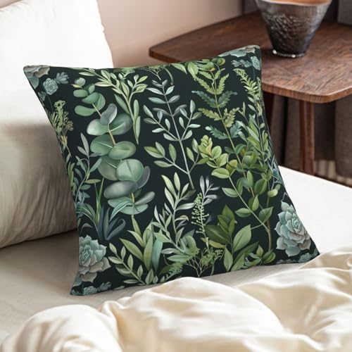 KiuLoam Black and Green Plant Pillow Covers 18x18 Inch Set of 2, Spring Botanical Plant Print Decorative Throw Pillow Cases, Botanical Style Couch Cushion Covers for Sofa Living Room Farmhouse Decor - Image 2