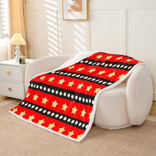 Castle Fairy Movie Throw Blanket Star Dots Stripe Fleece Flannel Blankets Kids Boys Girls Room Decor Theater Retro Style Bed Blankets for Bed Sofa Couch Red Yellow Black Plush Blanket 40"x50" - Image 5