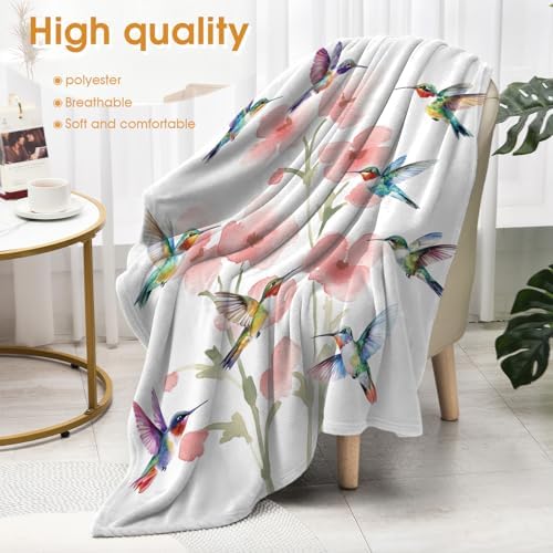Hummingbird Floral Throw Blanket for Couch Sofa Bed,Pink Flower and Colorful Birds Blanket for Girls Women,Bedroom Decor Present for Birthday Valentines Day 50"x60" - Image 4