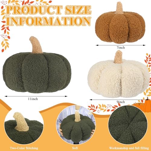 Briwooody 3 Pcs Fall Halloween Pumpkin Throw Pillow, 3D, Sherpa, 3 Color - Image 2