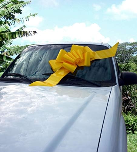 Big Yellow Car Bow Ribbon - 25" Wide, Large Gift Decoration, Veterans Day - Image 2
